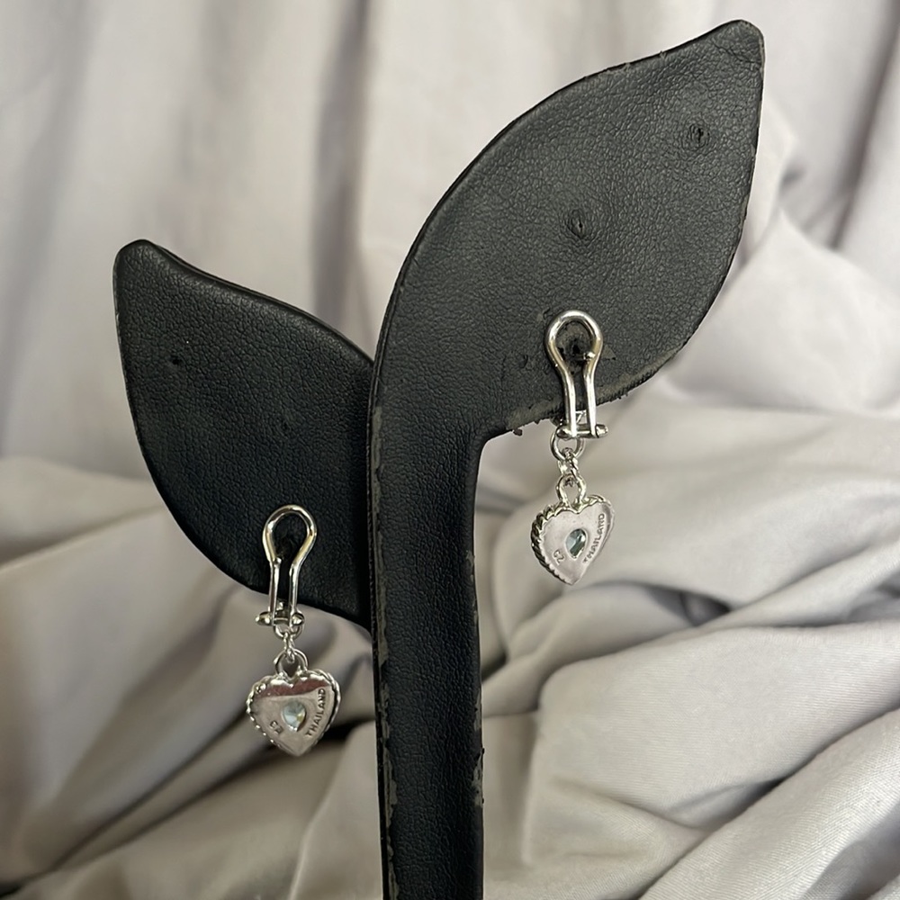 STUNNING Judith Ripka 925 SS Double Heart Blue Topaz/CZ Diamonique Earrings - Picture 6 of 11